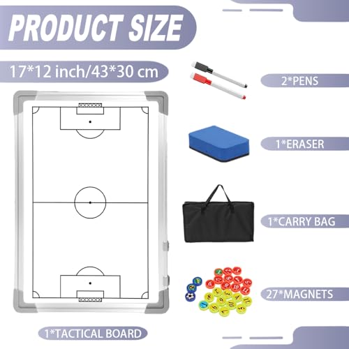 Krynnox Soccer White Magnetic Coaching Board Double-Sided Tactics Whiteboard for Coaches