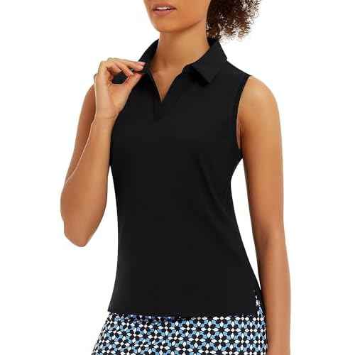 Stelle Women's Sleeveless Golf Polo Shirts UPF 50+ Collared V Neck Dry Fit Lightweight Workout Tennis Tank Tops