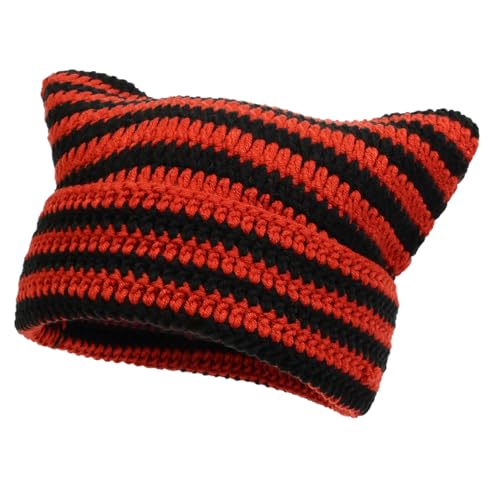 Women Beanie Warm Winter Hats - One Size Black Red Knit Slouchy Beanie for Women - Cat & Fox Style