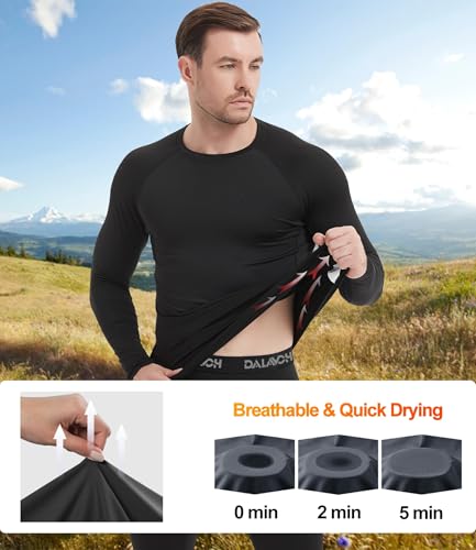Men's Compression Shirts Long Sleeve Athletic Workout Tops Medium Black - 1/5 Pack