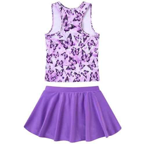 Vogseek 7-12T Girls 2-Piece Bathing Suit Sleeveless Swimsuit Tankini Sets with Shorts Skirt Swimwear