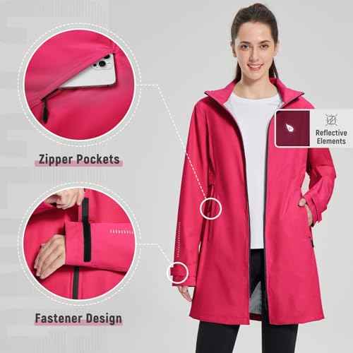 baleaf Women's Long Rain Coat Packable Waterproof Windbreaker Lightweight Cycling Jacket with Hood