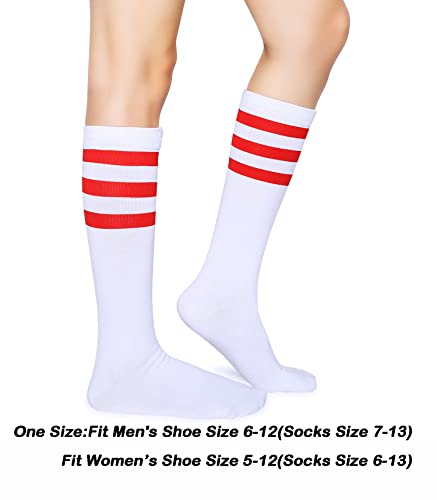 Henwarry Over the Calf Tube Socks - Classic Triple Stripes Cotton Retro Socks, One Size / A03-Red White