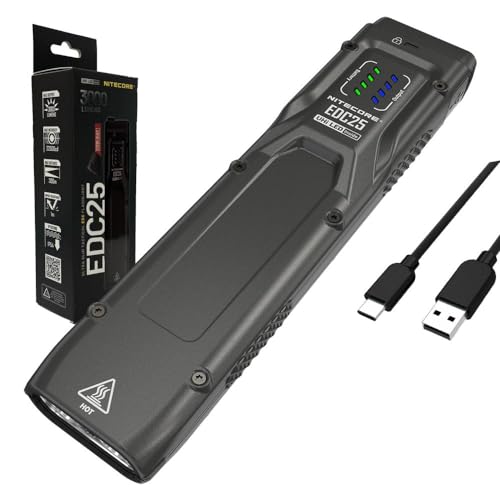 NITECORE EDC25 - Nitecore EDC25 3000 Lumen Ultra Slim EDC Flashlight 3000 Lumen w/Eco-Sensa USB-C Charging Cable