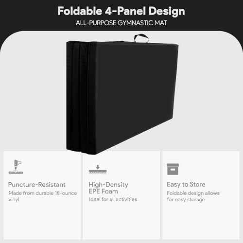 BalanceFrom 10x4 Feet 4-Panel Folding Gymnastics Mat ? 2-Inch Thick Pad with Vinyl Surface and Carrying Handles for Tumbling, Yoga, Pilates, Home Workouts, and Martial Arts