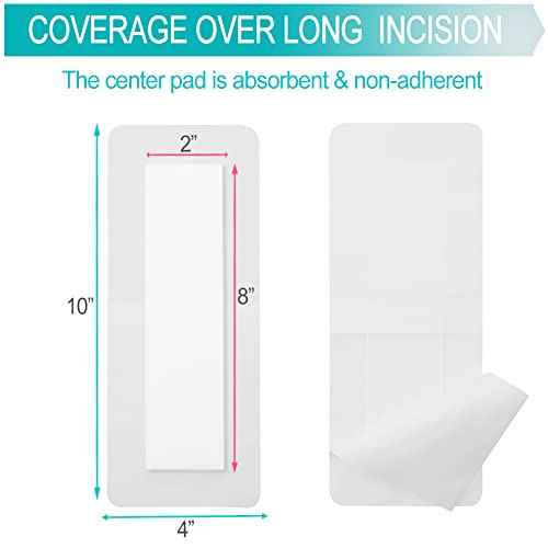 Breathable Waterproof Adhesive Island Dressing for Knee/Hip Replacement Wound Incisions Bandages Bordered Gauze 4"X10" with 2"x8" Non Stick Pad No More Wounds Sticking Pack of 10