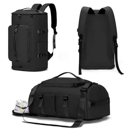 Gym Bag for Men Women with Shoes Compartment - Duffle Bag, Travel Backpack, Sports Backpack, Weekender Overnight Bag with Wet Pocket - Black, MIYCOO