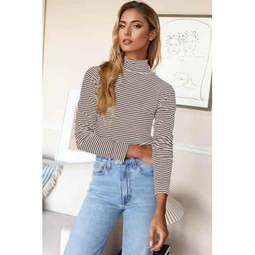 PrinStory Womens Tops Long Sleeve Shirts Slim Fit Business Dressy Casual Pullover Tee for 2025 Trendy