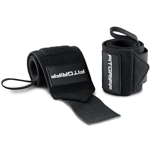 Fitgriff¢ç Wrist Wraps for Weightlifting (18") Heavy-Duty Support for Gym, Bench Press, and Pushups (1 Pair) - for Men and Women (Black)