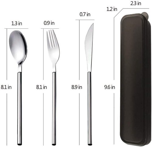 Maiyuansu Portable Flatware Set With Case 3-Piece Stainless Steel Travel Utensils Reusable Silverware Set for Lunch Camping Picnic, Silver