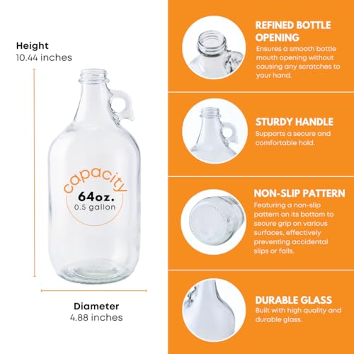 1 Pack Half-Gallon Glass Jug Set with Polyseal Cap - Multipurpose Liquid Storage, Water & Juice Dispenser