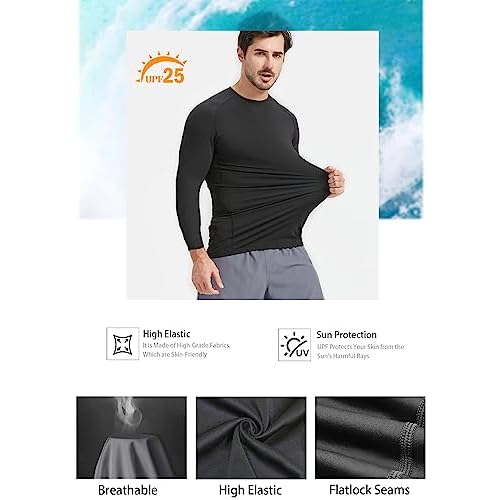 HOPLYNN 4/5 Pack Workout Compression Shirts Men Long/Short Sleeve Rash Guard Athletic Undershirt Gear T Shirt for Sports