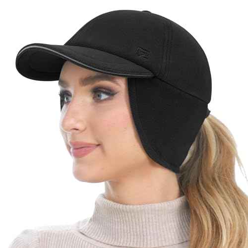 GADIEMKENSD Fleece Winter Hats for Women, Reflective Ponytail Hat with Drop Down Ear Flap