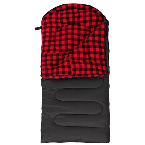 Red Sleeping Bag - 41-59℉ Flannel Camping Sack for Adults, XXL, 3-4 Seasons