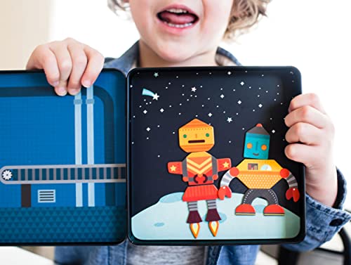 Petit Collage Magnetic Play Set Robot Remix - Mix & Match Magnetic Game Board for Kids 3+ - Includes 2 Scenes & 25+ Magnet Pieces (Variation: Mag Play Set Robot Remix)