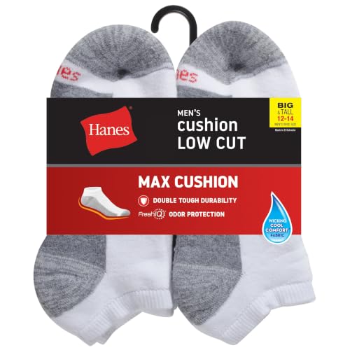 Hanes Men’s Max Cushion Low Cut Socks 12 Pair Pack - White & Black