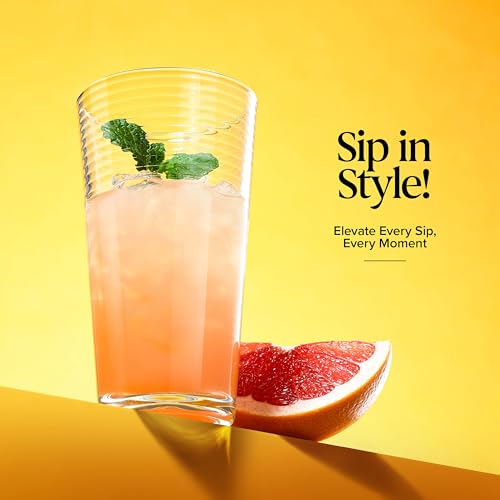 10 Pack Highball Glasses Set 17oz Ribbed Drinkware for Cocktails & Beverages - Dishwasher Safe