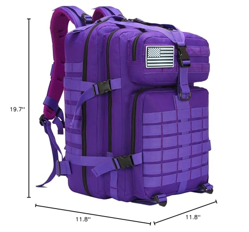 SEYATULLH 45L Military Tactical Backpack for Men & Women Bug Out Bag Assault pack Molle Daypack Hiking Trekking Rucksack(45L purple)