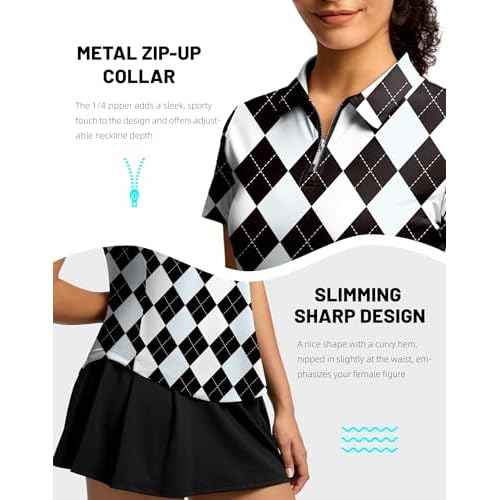 G Gradual Womens Golf Shirt Metal Zip Up Polo Short Sleeve Tennis Work Athletic Collared Top Quick Dry Lightweight