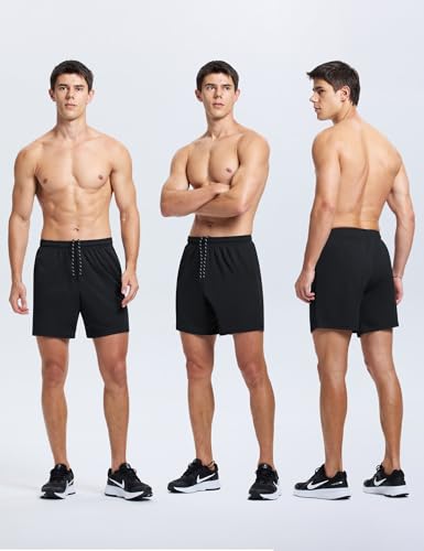 Men's Athletic Shorts 3 Pack - Medium Black Quick Dry Workout Gym Shorts