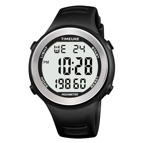 Men's Pedometer Watch for Walking Step Counter No Charging No App Black TIMEURE-2308