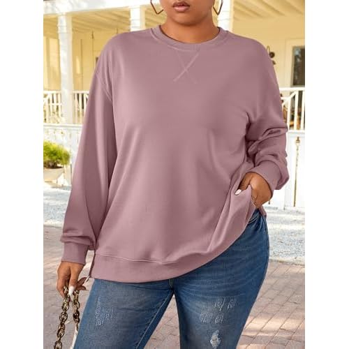 TAKEYAL Plus Size Sweatshirt for Women Oversized Casual Crew Neck Drop Shoulder Pullover Teen Girls Clothes