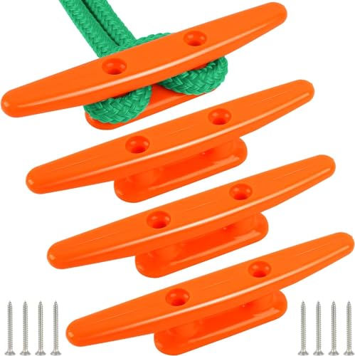 5 Inch Nylon Boat Cleats Pack of 4 with Hardware - Orange Dock Tie Downs