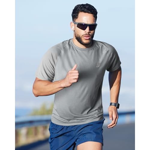 Roadbox Swim Shirts Short Sleeve for Men, Sun Protection UPF 50+ Fishing Rash Guard, UV Gym Workout Shirt for Running Outdoor
