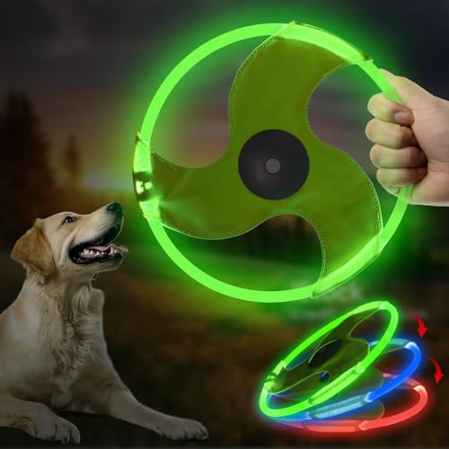 LED Dog Flying Disc - Rechargeable Glow in The Dark Pet Toy for Training - Green-3