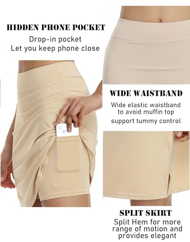 Women's 20-Inch High-Waisted Golf Skorts with Pockets - Medium Light Khaki