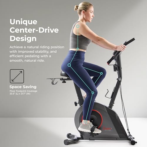 Sunny Health & Fitness Smart Exercise Bike w/Resistance Band, 300LB Capacity & 4-Way Adjustable Cushioned Seat, Home Cardio Cycling Machine for Full-Body Workout, Free SunnyFit App Bluetooth Connect
