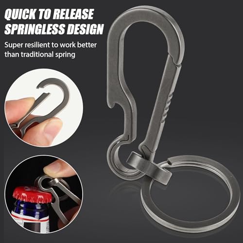 Ouligay Titanium Carabiner Keychain Clip Quick Release Bottle Opener Keychain EDC Key Holder Organizer Titanium Key Chain with Titanium Key Ring