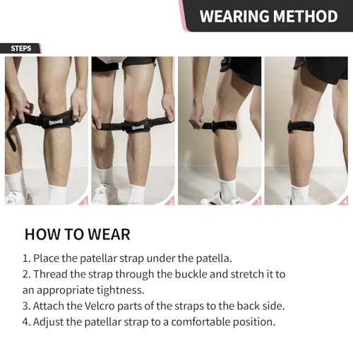 Grey Patellar Tendon Support Strap 2 Pack for Knee Pain Relief, Adjustable Knee Brace