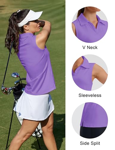 X-Large Light Purple Golf Shirt for Women Sleeveless Polo Tennis Tank Top