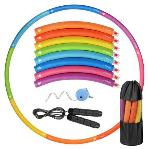 Weighted Exercise Hoop for Adults, 2.2lb&2.8lb Adjustable Fitness Hoop, 8 Detachable Hoop Sections with Jump Rope & Storage Bag, Home Gym Workout
