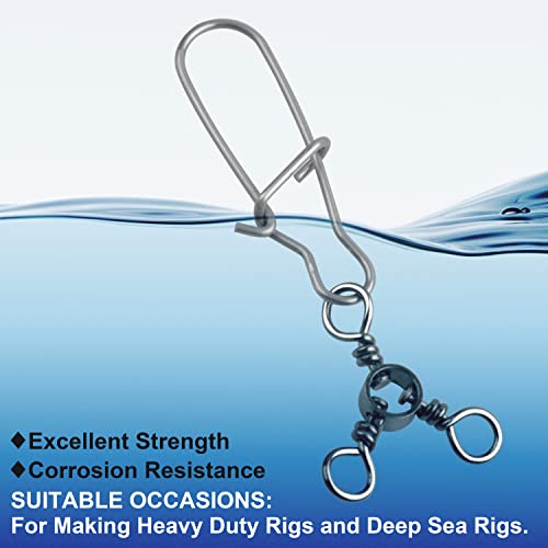 50pcs Stainless Steel 3 Way Swivels Fishing Tackle with Duo Lock Snap - 75lb