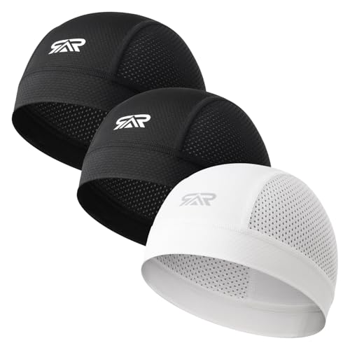 3-Pack Breathable Mesh Skull Cap Helmet Liners - One Size Black & White
