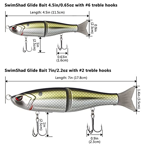 Bassdash 7-Inch Jointed Swimbait Set - White Shad, Threadfin, Blue Gold, 3-Pack