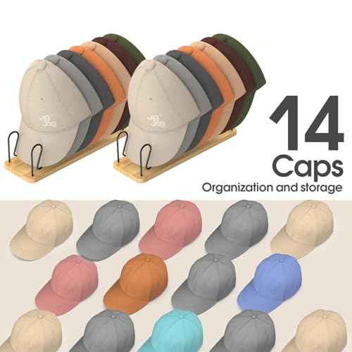 Hat Organizer - 2 Pack Premium Wood and Metal Design Hat Storage for 14 Caps - Tabletop Hat Racks for Closet, Dresser, Entrance