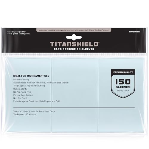 TitanShield 70x120mm Clear Tarot Size Card Sleeves - 150 Pack, Acid-Free, Ultra Clear, Anti-Slip