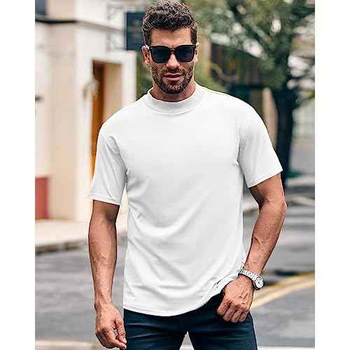 Wihion Men Turtleneck Mock Neck T Shirts Short Sleeve Ribbed High Neck T-Shirt Tee