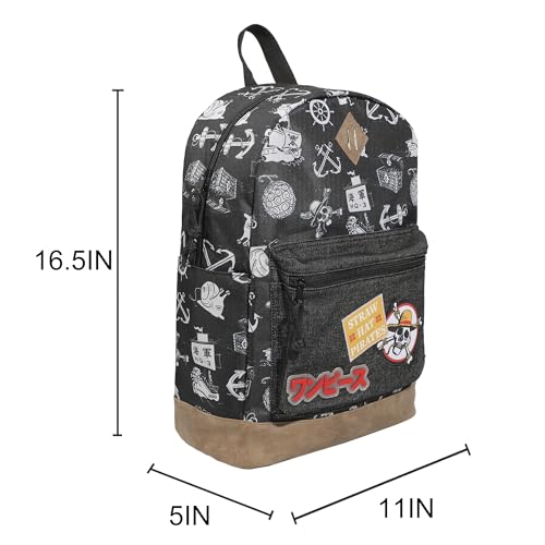 One Piece Live Action Backpack with Straw Hat Pirates Logo, 16.5-Inch Black Laptop Bag