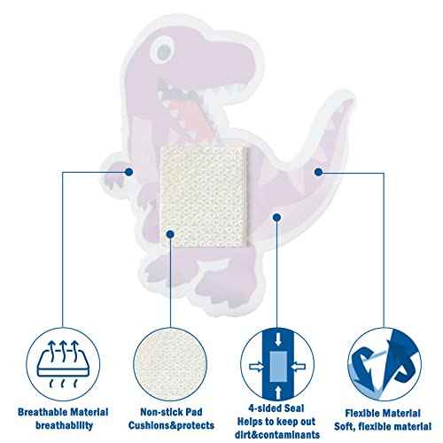 Sinmoe 60 Pcs Kids Dinosaur Bandages Bulk Cute Cartoon Adhesive Bandages Colorful Breathable Protect Scrapes and Cuts for Boys Girls Children Toddlers