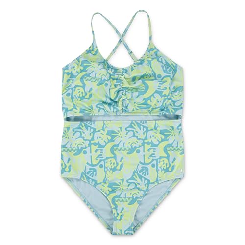Hurley Girls' 1-Piece Cut Out Swimsuit - Turquoise Waves, Size 8