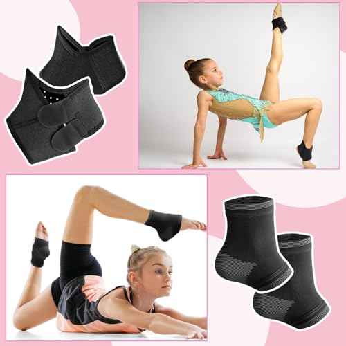 Larrel 2 Pairs Kids Ankle Brace Set, Black Foot Support Stabilizer Wraps, Ankle Brace Compression Sleeves, Knitted Ankles Sleeve for Injury Prevention, Foot Support for Dance, Gymnastics and Running