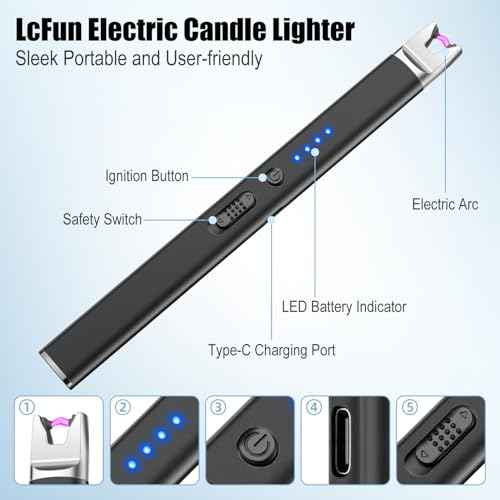LcFun 3 Pack Candle Lighter Electric USB Rechargeable Plasma Arc Lighter with Safety Lock, Windproof Flameless Long Lighters for Candle, Grill, BBQ, Camping, Gas Stoves (Black, Pink, Gold)
