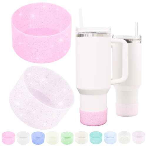 WORBSS Glitter Silicone Boot for Stanley Tumbler 20 30 40oz & Hydro Flask 18-24oz, 2.85-3.0 inch Anti Slip Bottom Cover Bumper Sleeve Accessories for Water Sport Bottles Personalized Identification