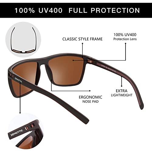Brown Polarized Sunglasses for Men - Light TR90 Frame UV400 Square Sun Glasses C01