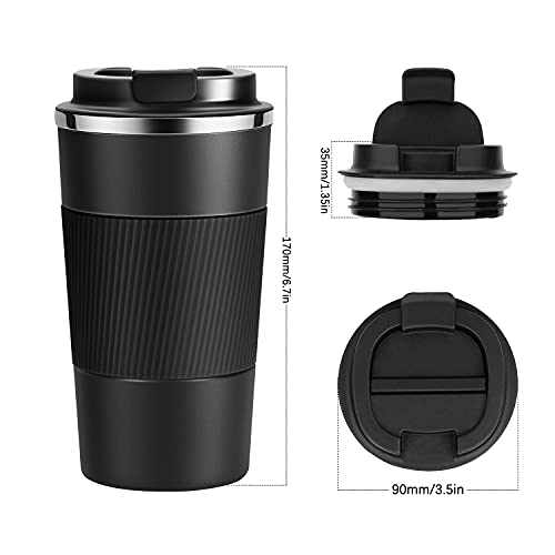 YINJAM Reusable Insulated Travel Mug 510ml Stainless Steel Hot Cold Coffee Cup - Black