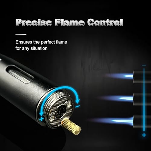 5-in-1 Windproof Torch Lighter,Adjustable Jet Flame with Punch,Holder & Draw Enhancer Tool,Refillable Butane Lighter for Camping, BBQ, Candles & Outdoor (Butane Not Included) Gift Set